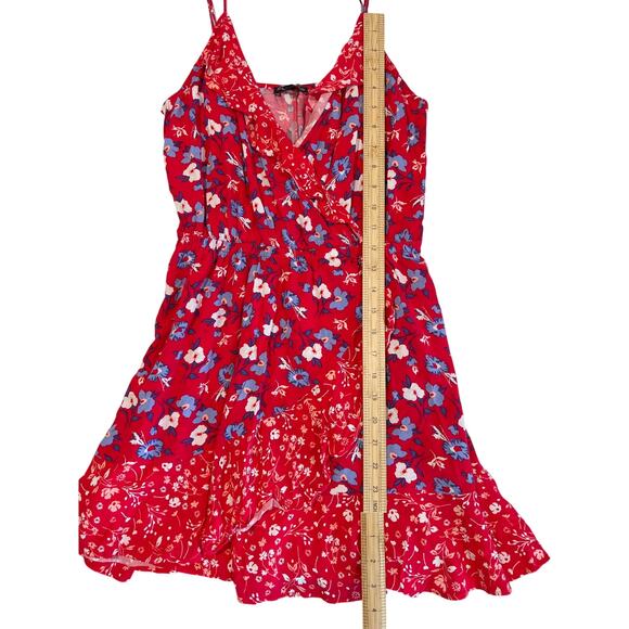 Express Strappy Ruffle Red Floral Sundress Women's Size S Mini Country Flounce - Picture 7 of 9